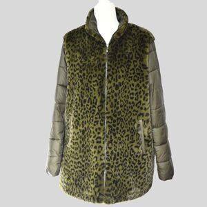 VIA SPIGA Women's Green Winter Faux Fur Coat Size M